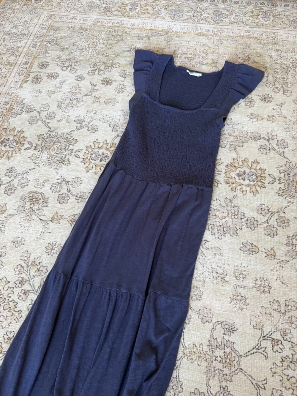 Lucky Brand Smocked Bodice Maxi Dress in Navy - Women's Sleeved Maxi